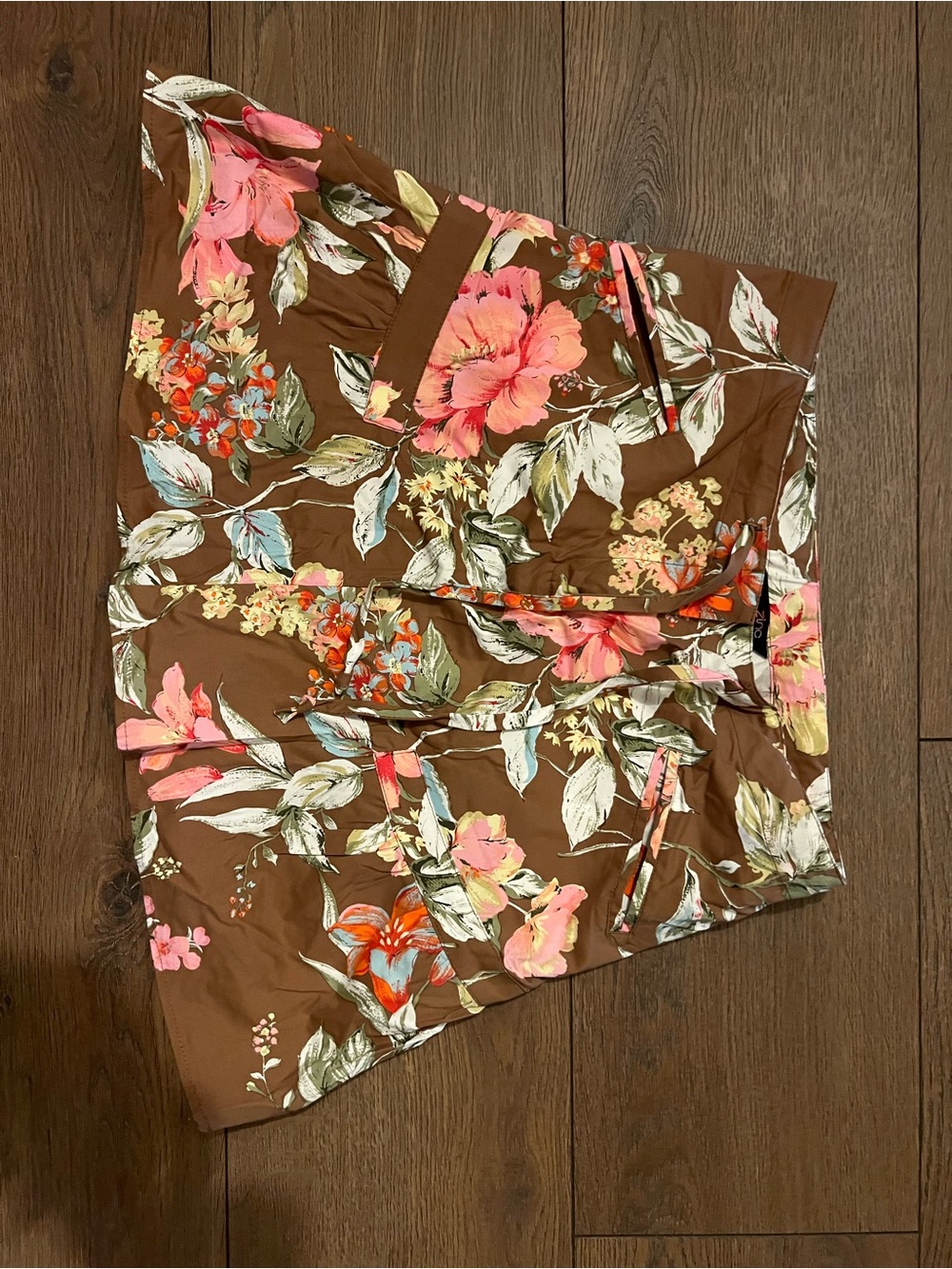 zinc Brown Floral Skirt with Pink & Coral Blooms